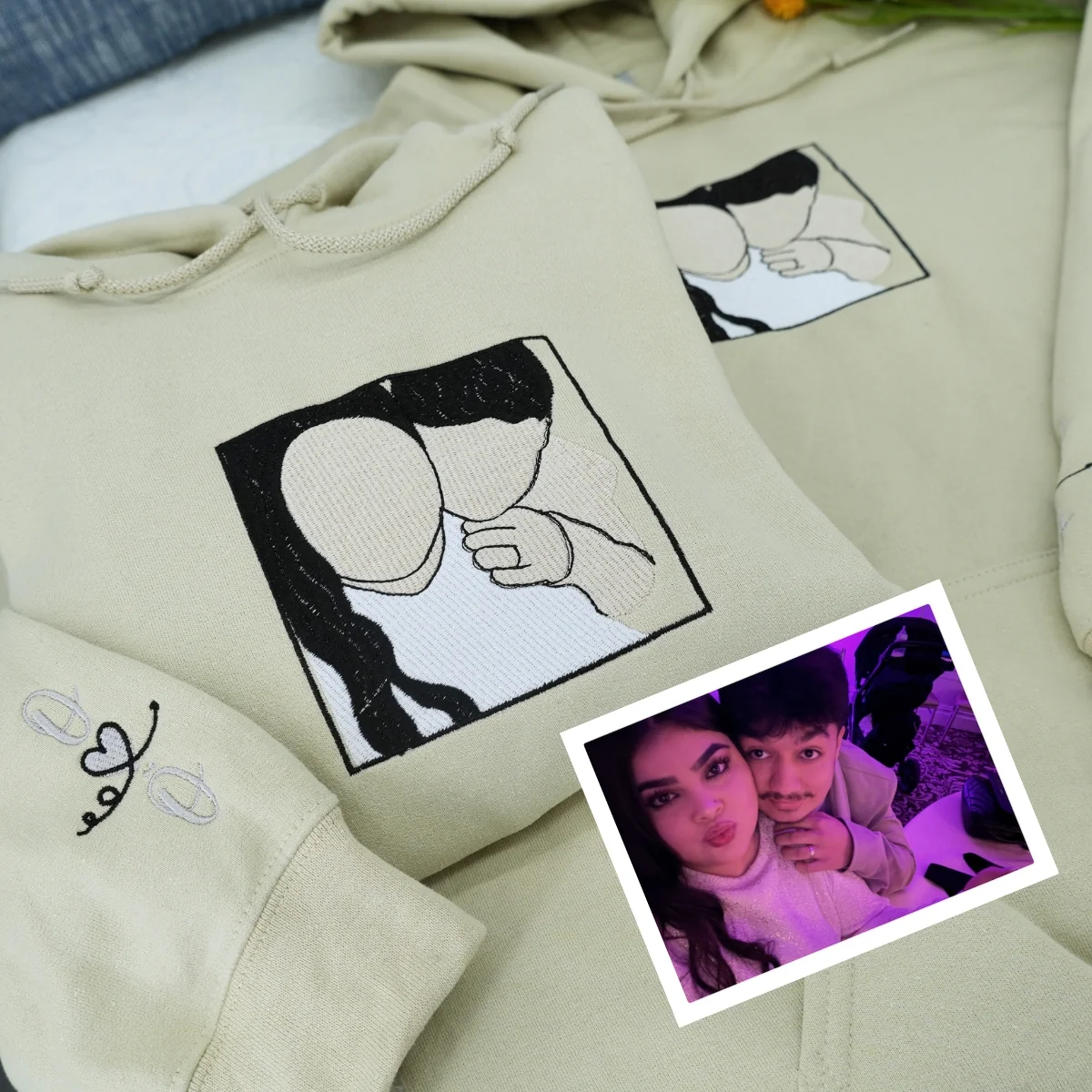 Anniversary Couple Hoodies - Custom Photo Embroidered Matching Sweatshirts - Romantic Relationship Gift - Image 2