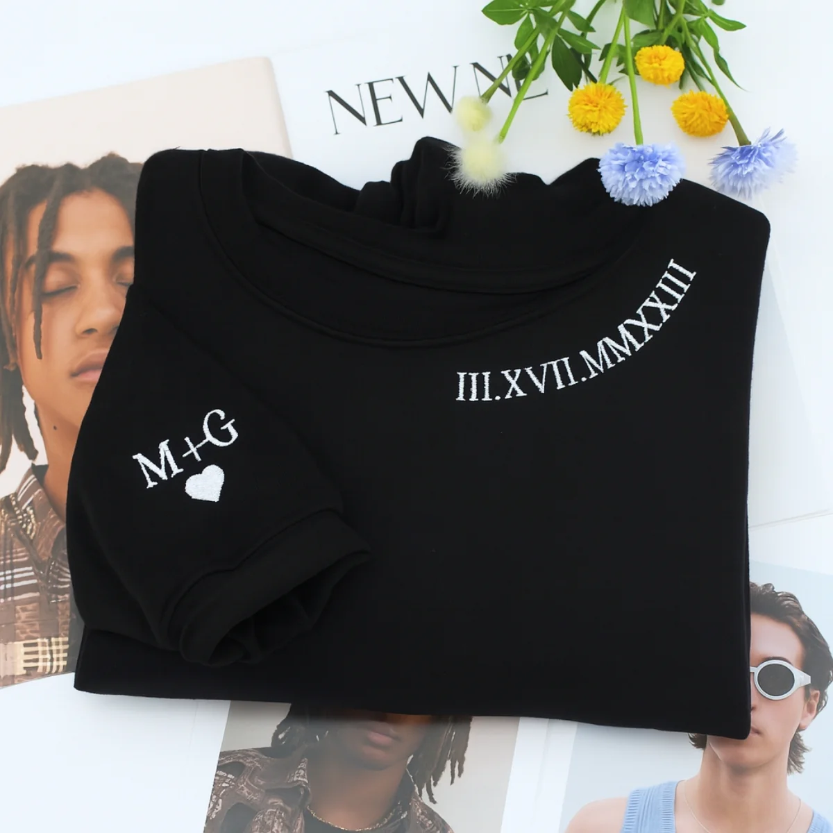 Anniversary Date Hoodies - Custom Roman Numeral Couples Embroidered Sweatshirts - Wedding Gift - Image 7