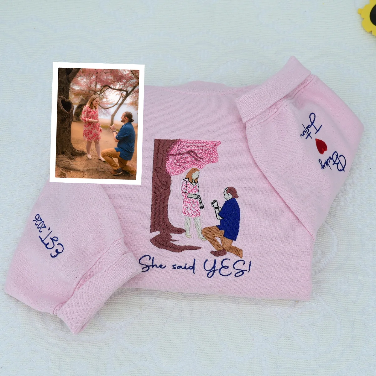 Anniversary Custom Picture Hoodies - Milestone Embroidered Photo Couples Sweatshirts Gift - Image 3