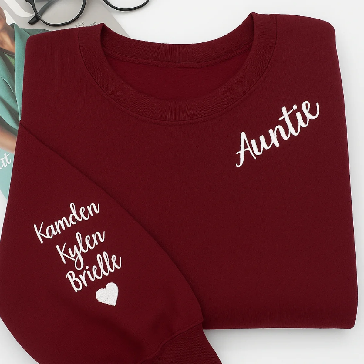Auntie Custom Hoodies - Multiple Names Embroidered Sweatshirts - Perfect Multi-Kid Aunt Gift - Image 4