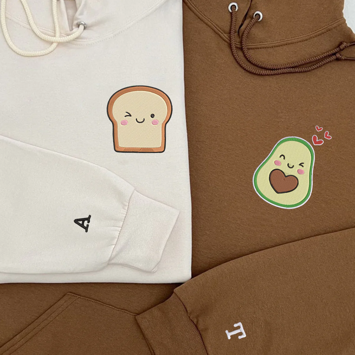 Custom Avocado Toast Matching Embroidered Hoodies for Couples - Image 3