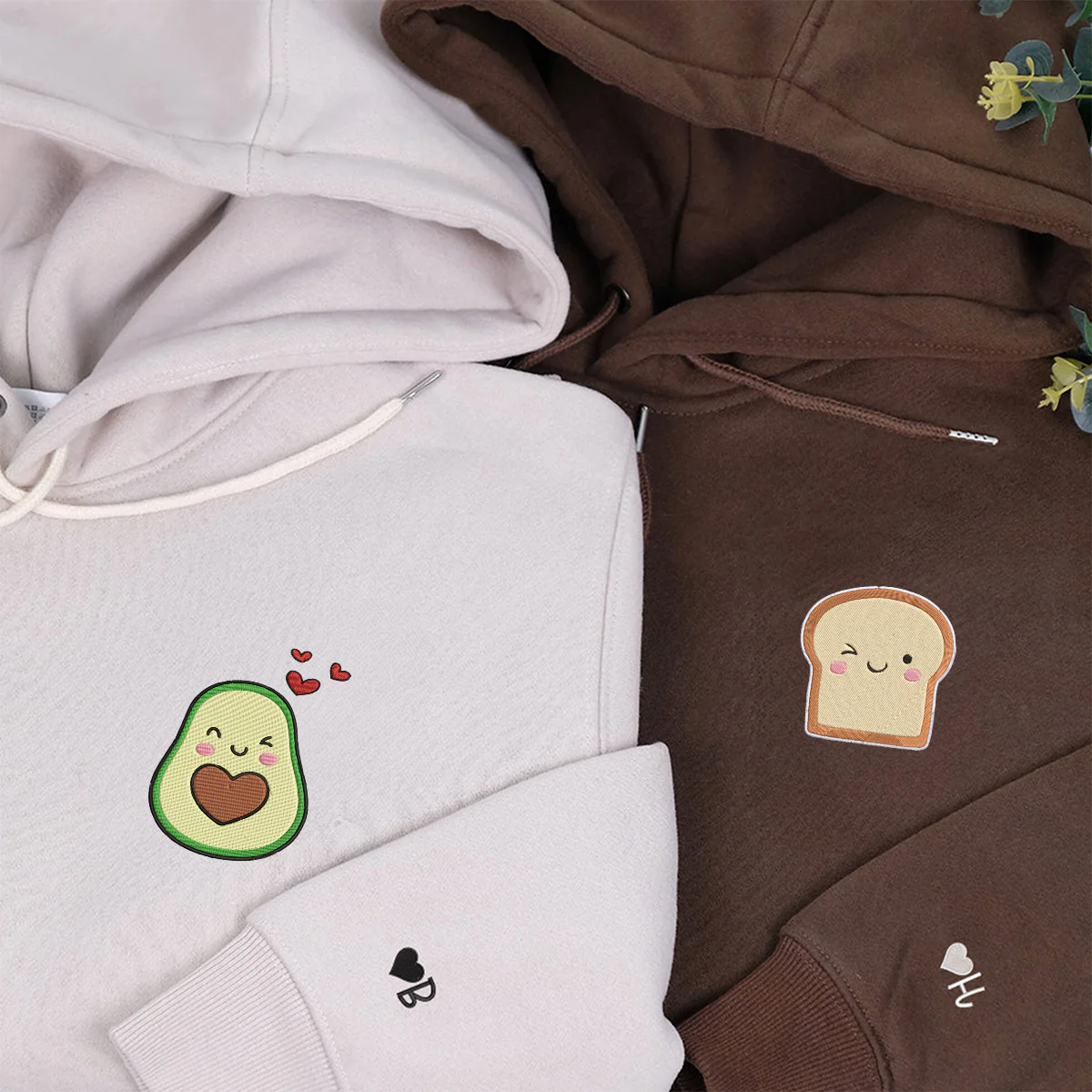 Custom Avocado Toast Matching Embroidered Hoodies for Couples - Image 5