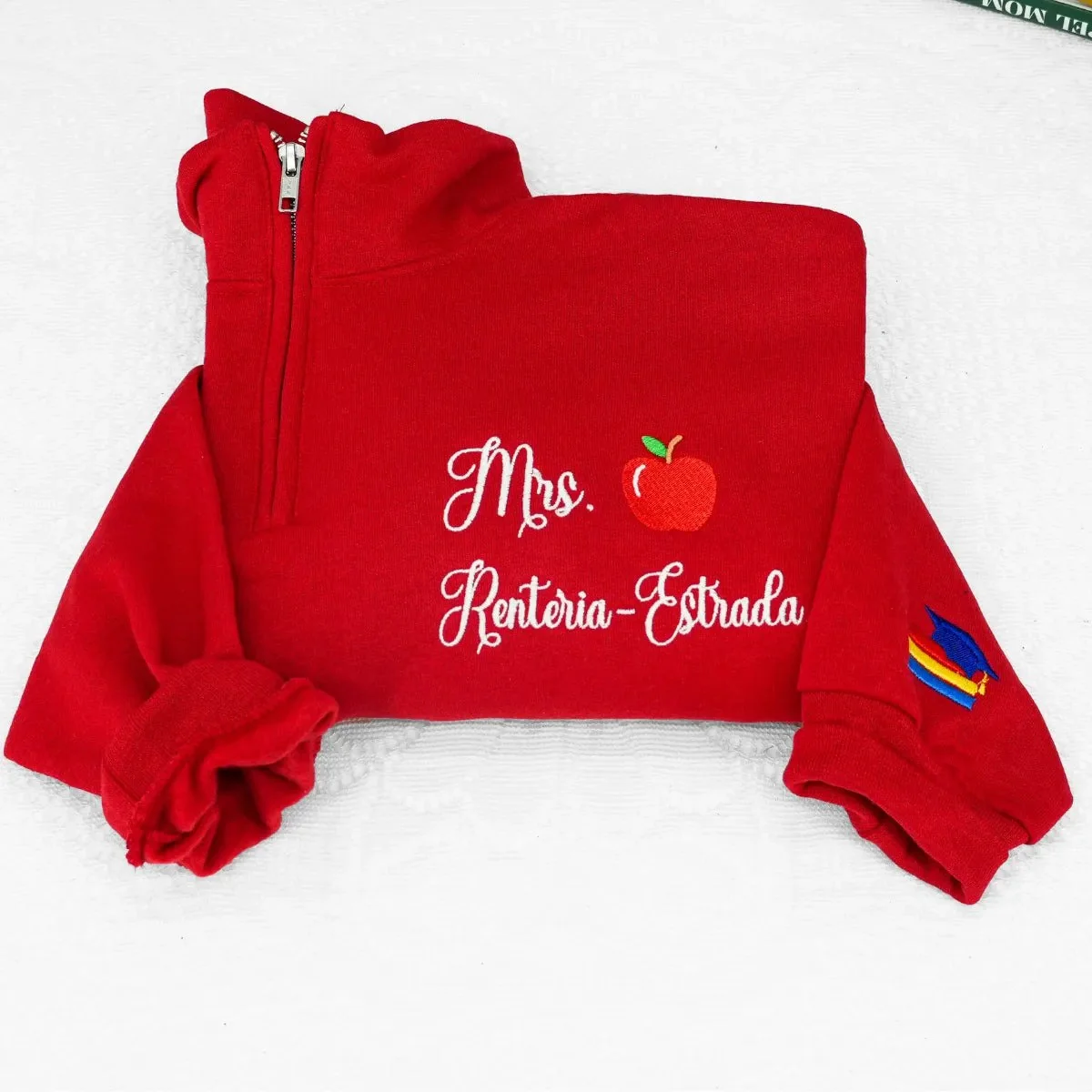 Back to School Teacher Sweatshirt - Custom Mrs Miss Name Embroidered Quarter Zip - Personalized Educator Gift - Image 4