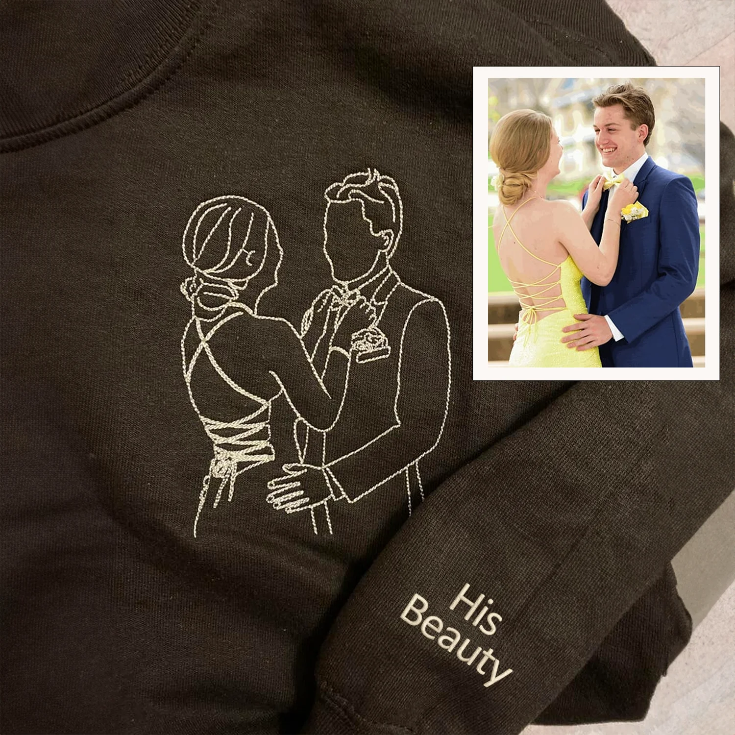 Embroidered Beauty and The Beast Custom Hoodies or Sweatshirts from Your Photo - Image 2