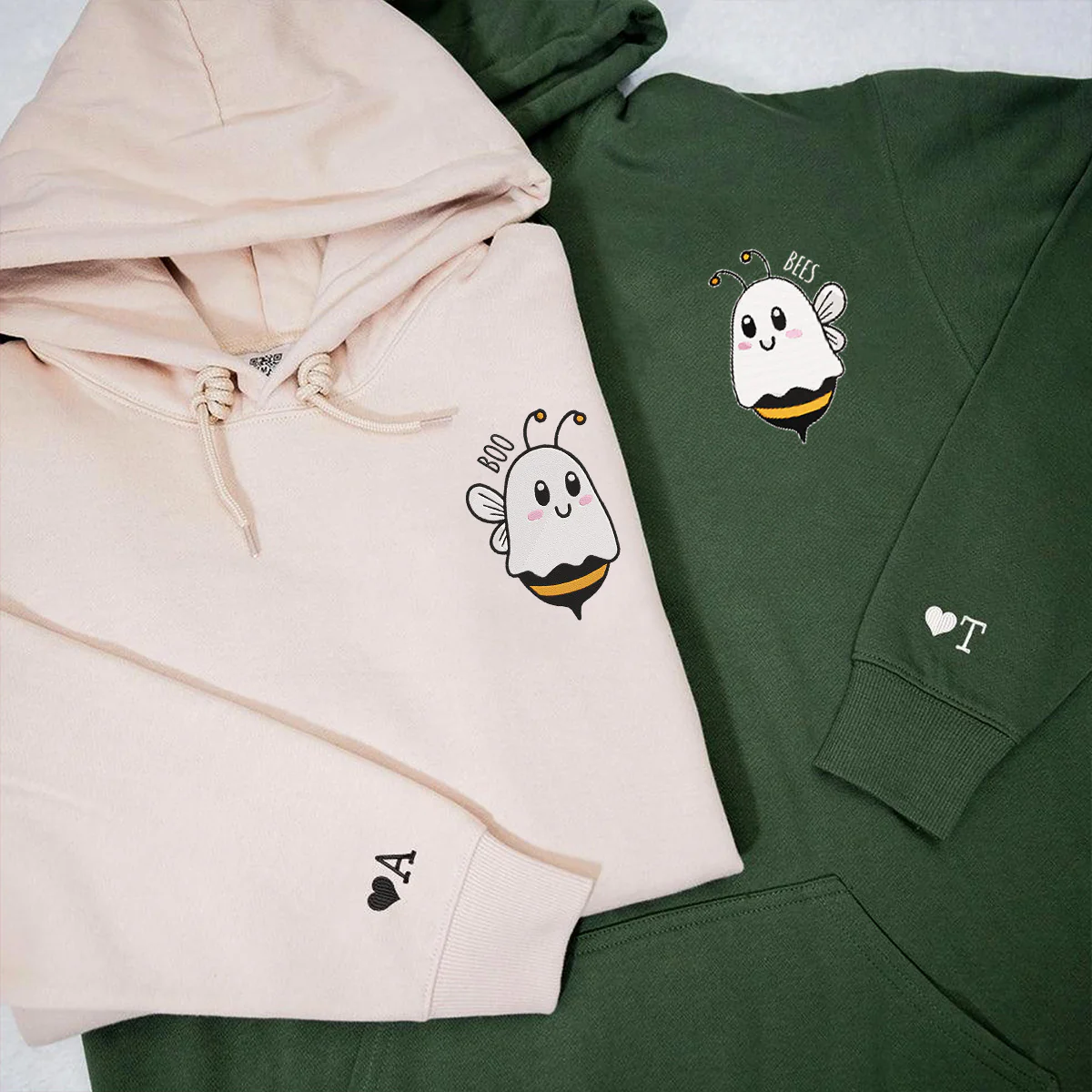 Custom Matching Couple Boo Bees Embroidered Hoodie - Image 3