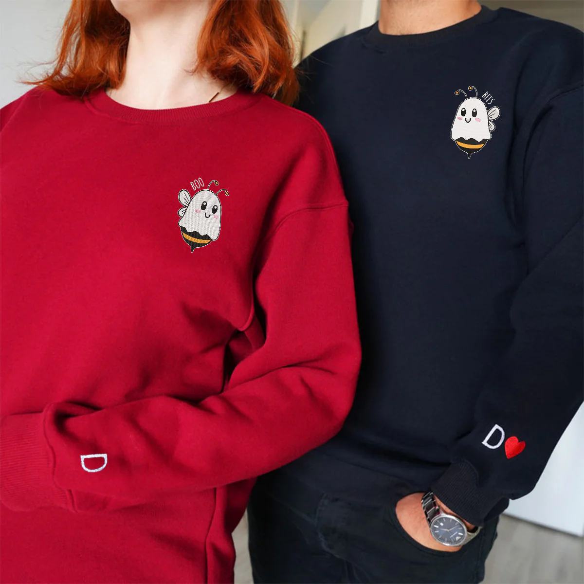Custom Matching Couple Boo Bees Embroidered Hoodie - Image 4