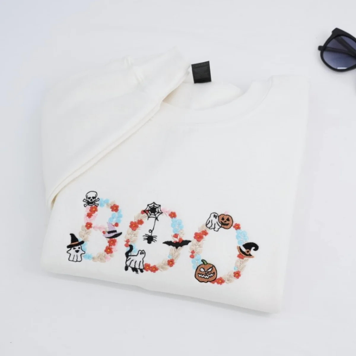 BOO Halloween Custom Hoodie - Embroidered Spooky Floral Design - Halloween Party Gift - Image 5