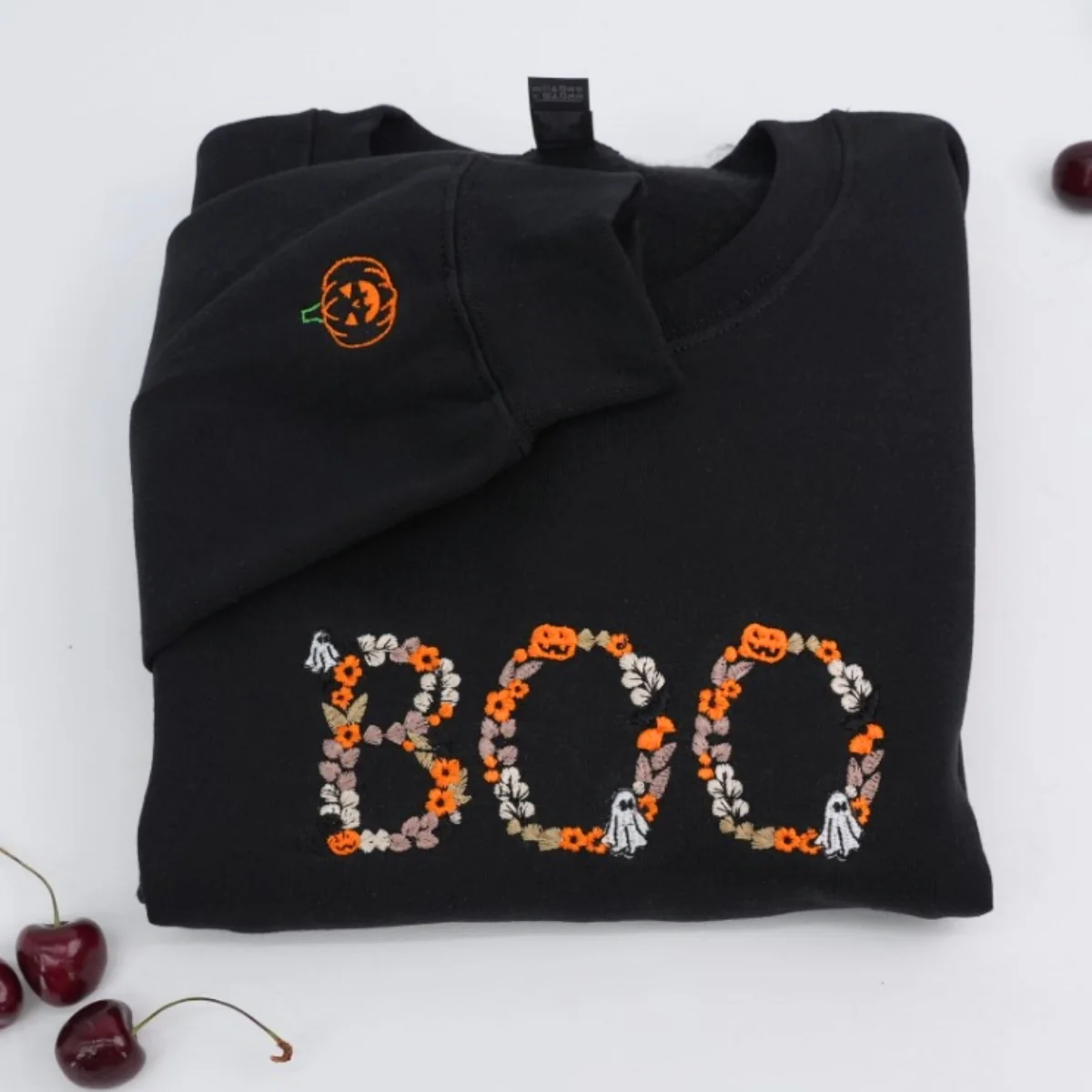 BOO Halloween Custom Hoodie - Embroidered Spooky Floral Design - Halloween Party Gift - Image 6