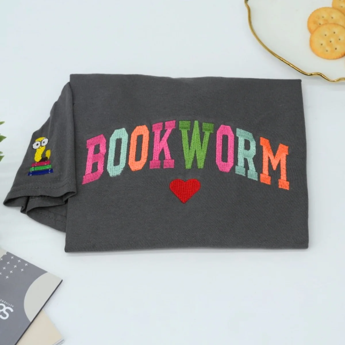 Bookworm Custom T-Shirts - Rainbow Embroidered Reading Lover - Colorful Book Enthusiast Gift