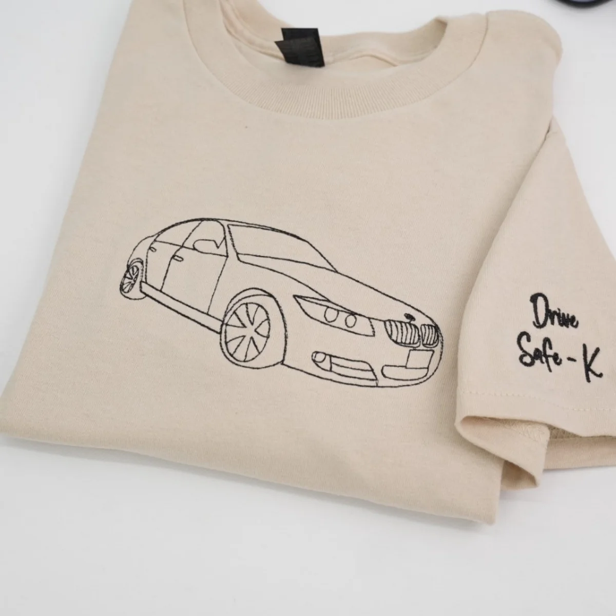 Car Outline Custom T-Shirt - Minimalist Auto Embroidered Shirt - Perfect Car Lover Gift - Image 2