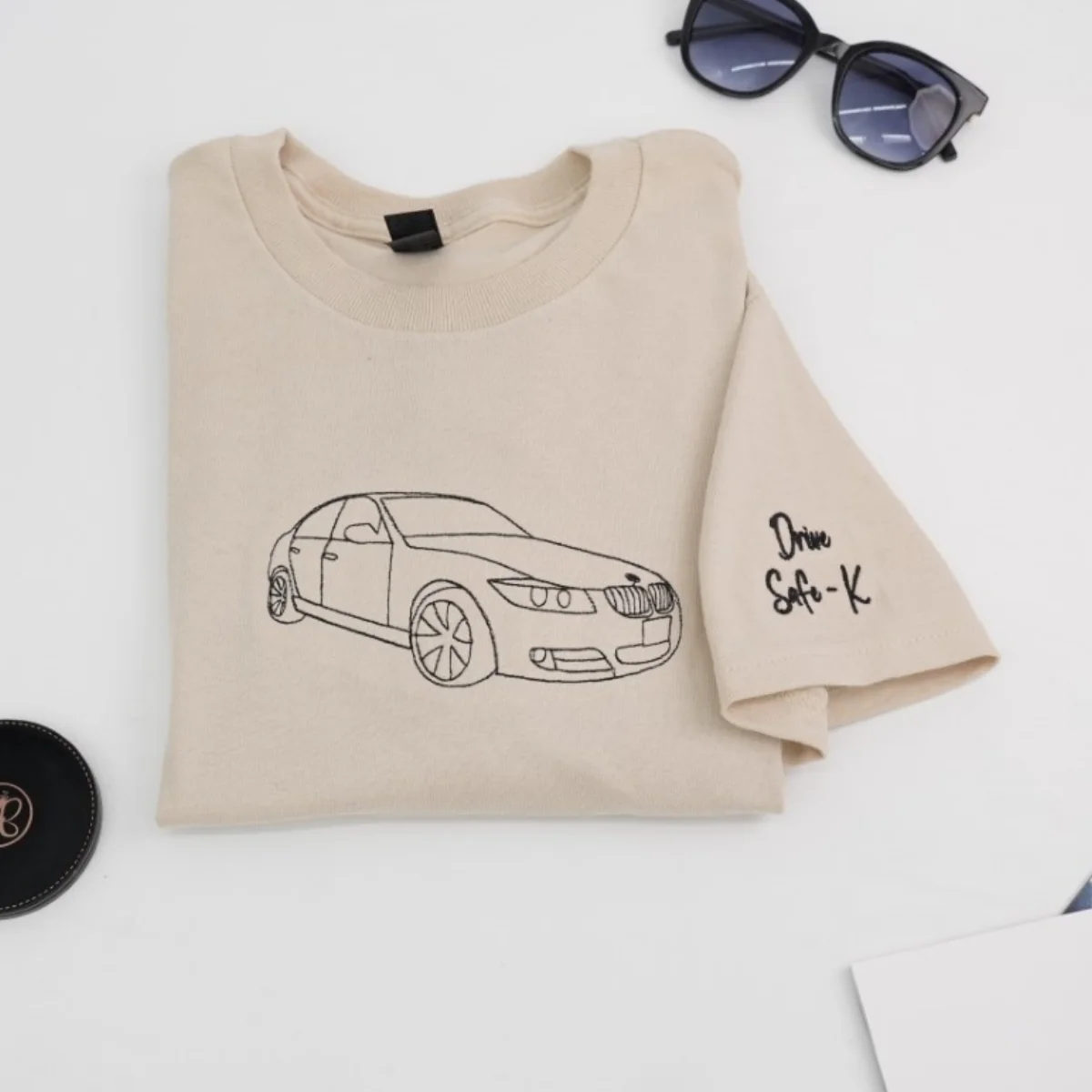 Car Outline Custom T-Shirt - Minimalist Auto Embroidered Shirt - Perfect Car Lover Gift - Image 3