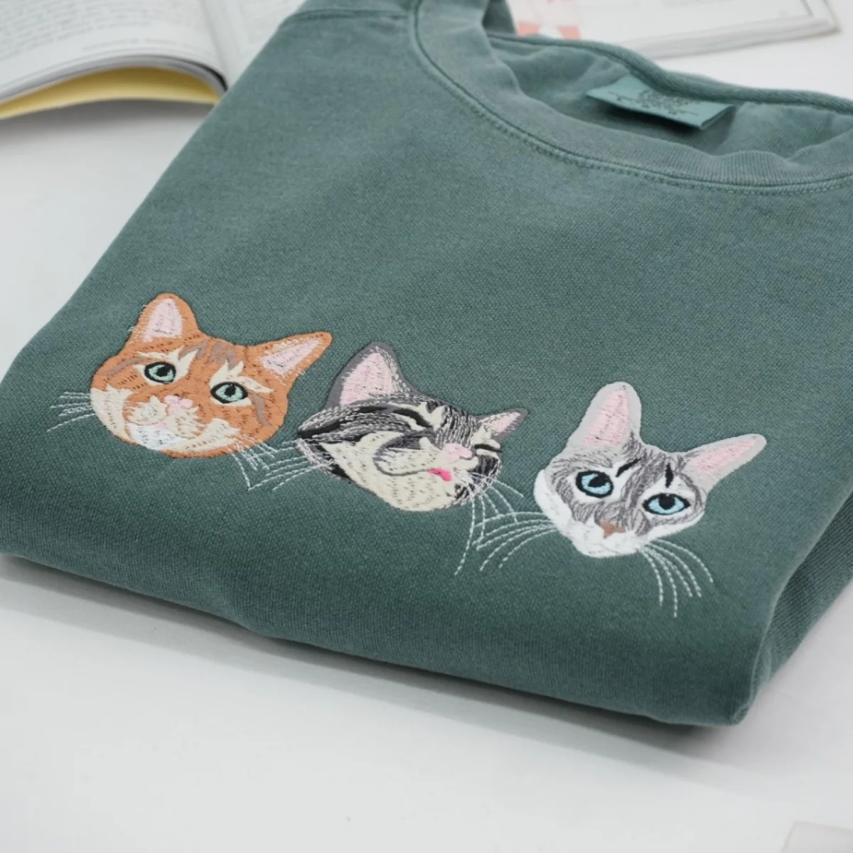 Cat Face Embroidered Sweatshirts - Multiple Cat Design Collection - Custom Cat Lover Hoodies - Perfect Cat Mom Dad Gift Collection - Image 2