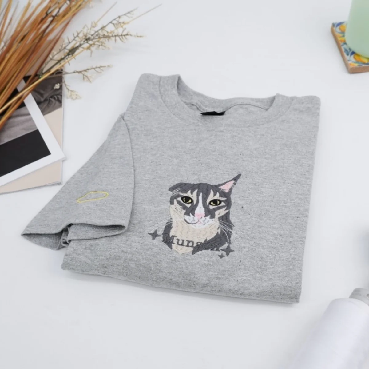Cat Memorial Custom T-Shirts - Pet Angel Embroidered Shirts - Rainbow Bridge Gift - Image 3