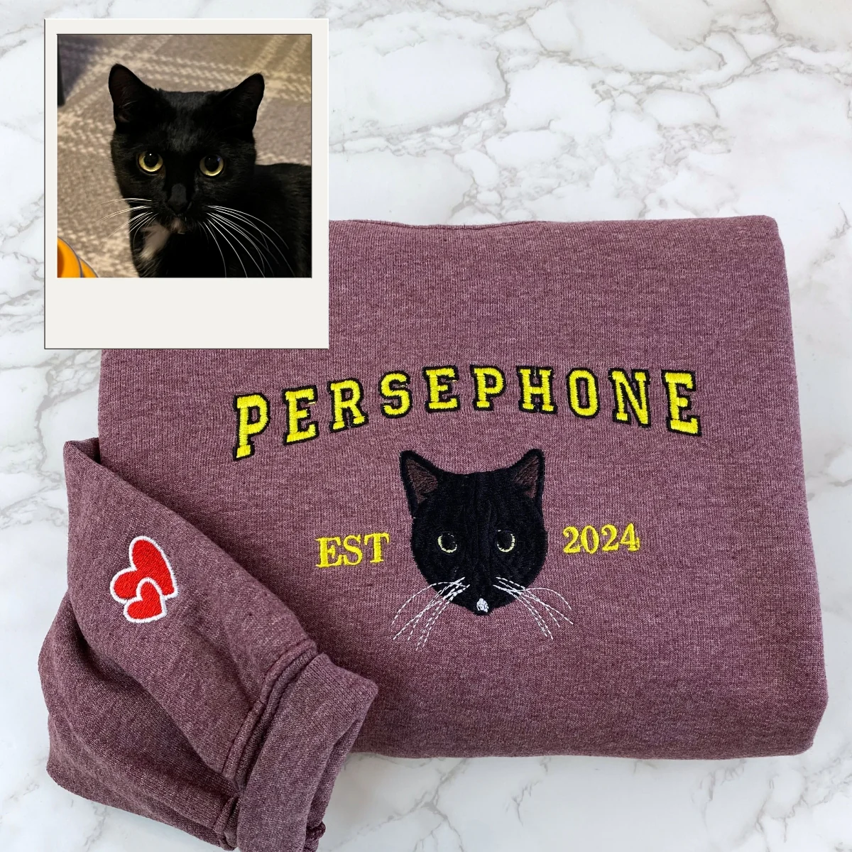 Cat Name Embroidered Hoodies - Custom Pet Varsity Style Sweatshirts - Personalized Cat Parent Apparel - Image 2