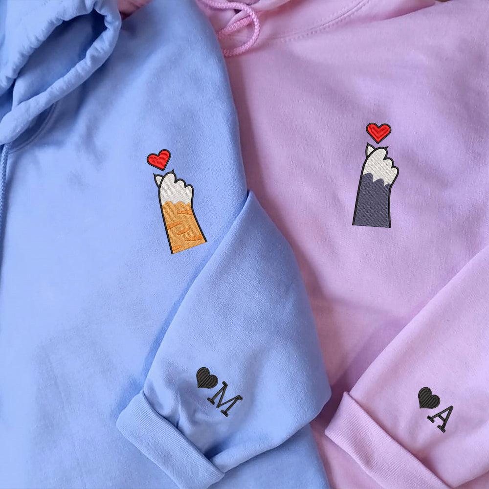 Cat Paw Heart Custom Embroidered Matching Hoodies For Couples - Image 3