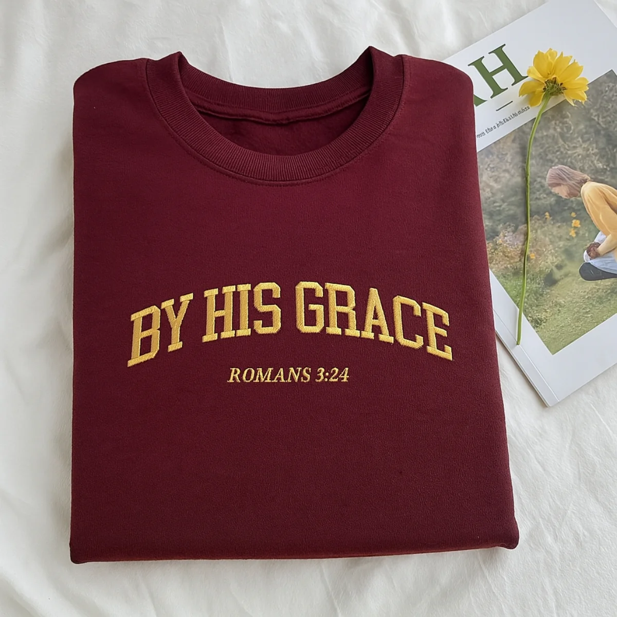 Christian By His Grace Sweatshirt - Romans 3:24 Embroidered Faith Hoodie - Religious Gift - Image 3