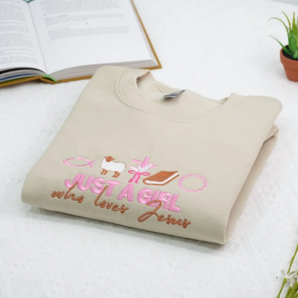 Christian Faith Sweatshirts - Just A Girl Who Loves Jesus Embroidered - Perfect Religious Gift - Image 2