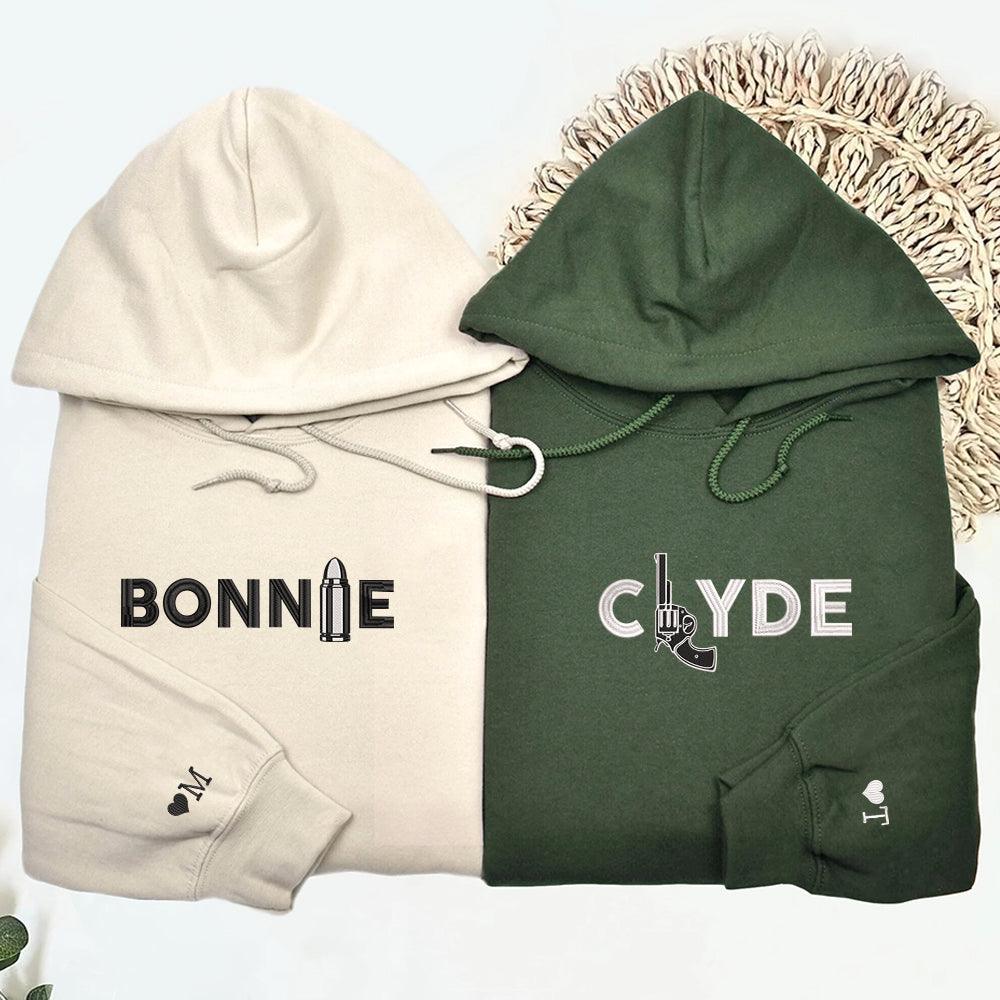 Clyde x Bonnie Custom Embroidered Matching Hoodies For Couples - Image 3