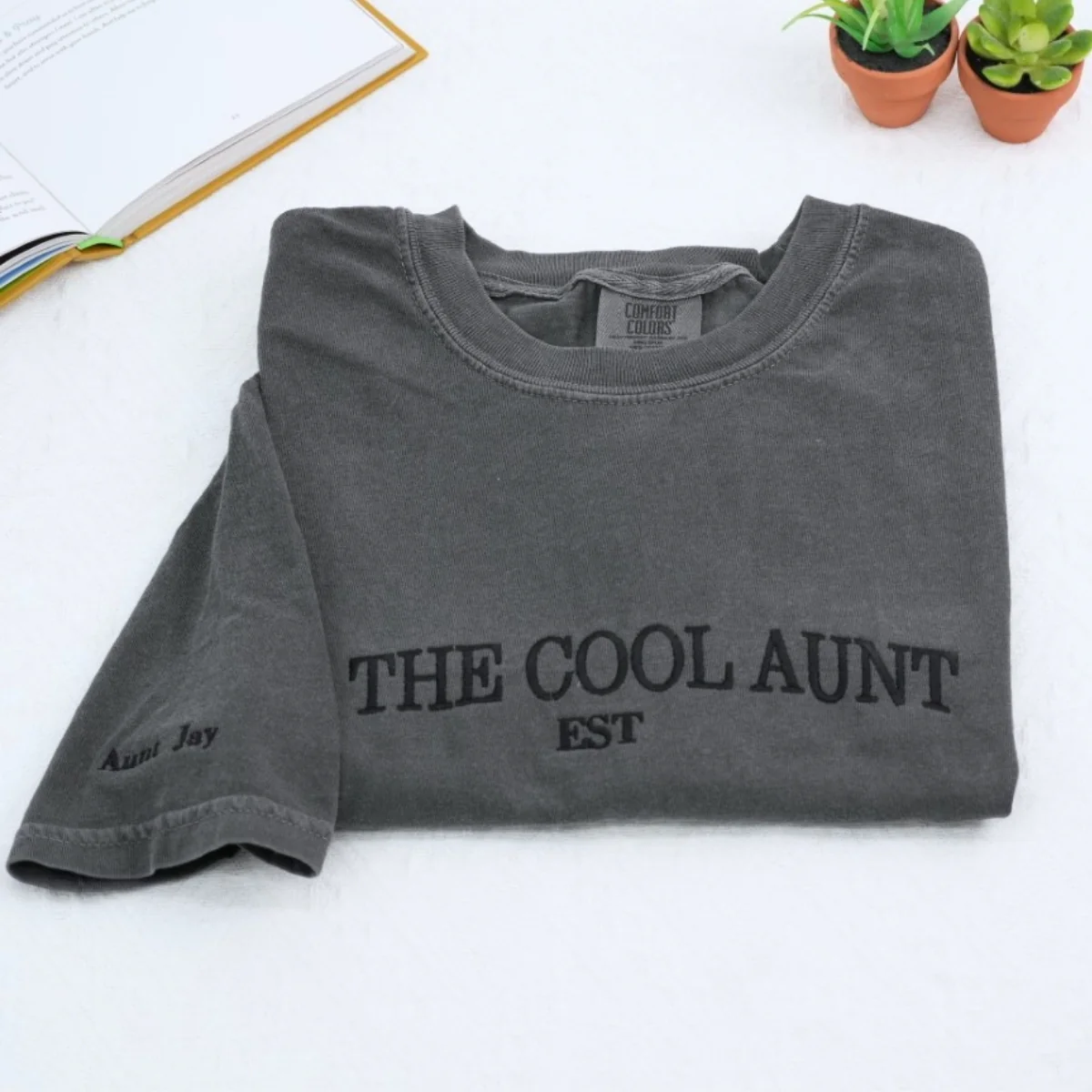 Cool Aunt Custom T-Shirts - Auntie Embroidered Apparel - Perfect Aunt Gift EST Established - Image 5