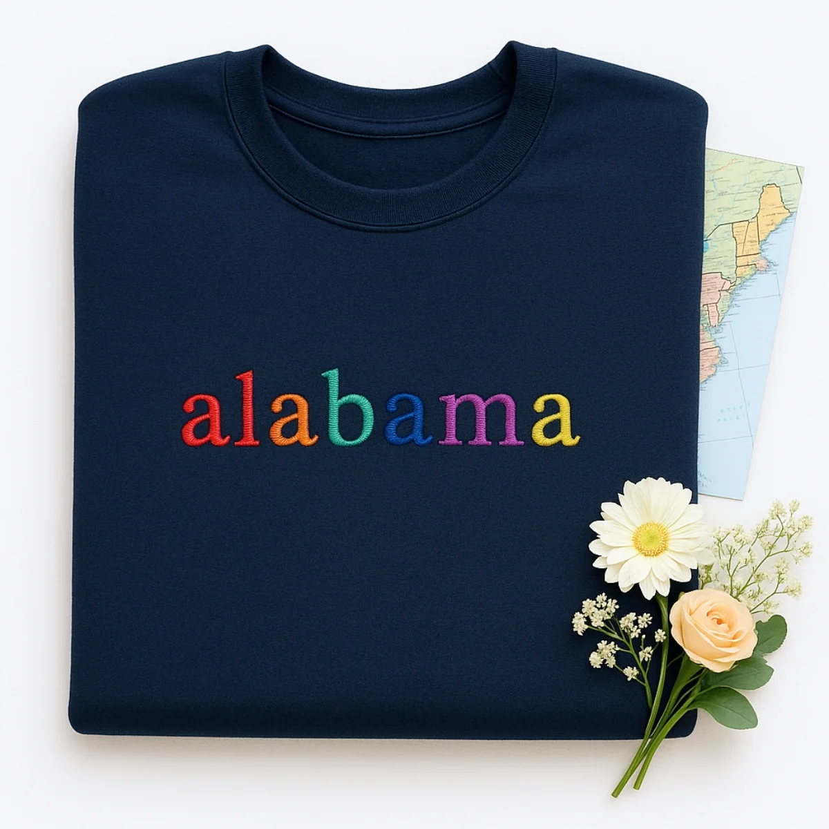 Custom Alabama State Sweatshirt - Rainbow Embroidered Letters - Heart of Dixie Pride Gift - Image 2