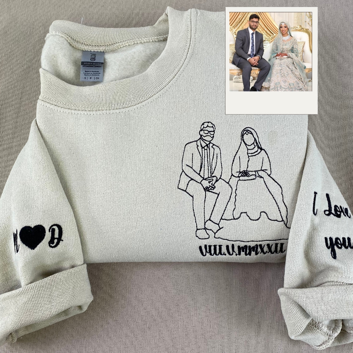 Custom Anniversary Date Hoodies - Couple Portrait Line Art with Roman Numerals - Special Date Gift - Image 3
