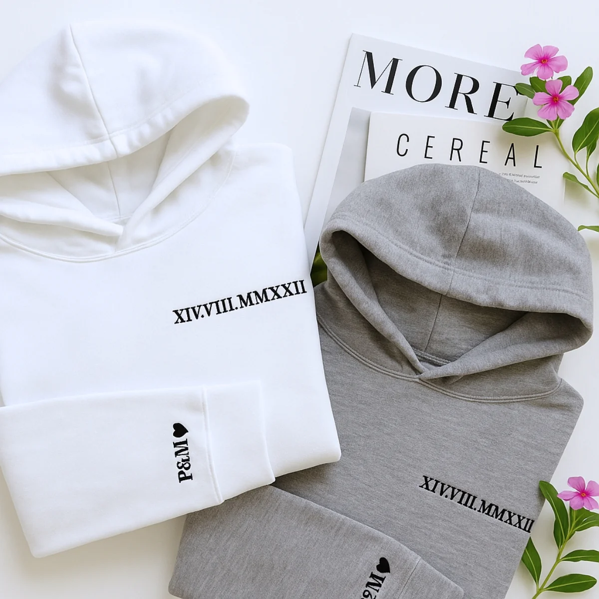 Custom Anniversary Hoodies Couples - Matching Roman Date Embroidered Sweatshirts - Wedding Anniversary Gift