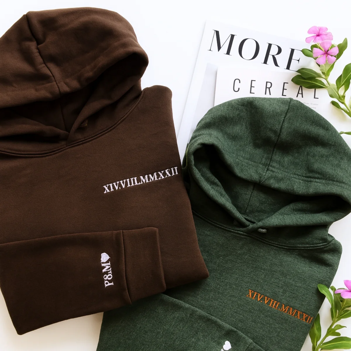 Custom Anniversary Hoodies Couples - Matching Roman Date Embroidered Sweatshirts - Wedding Anniversary Gift - Image 2
