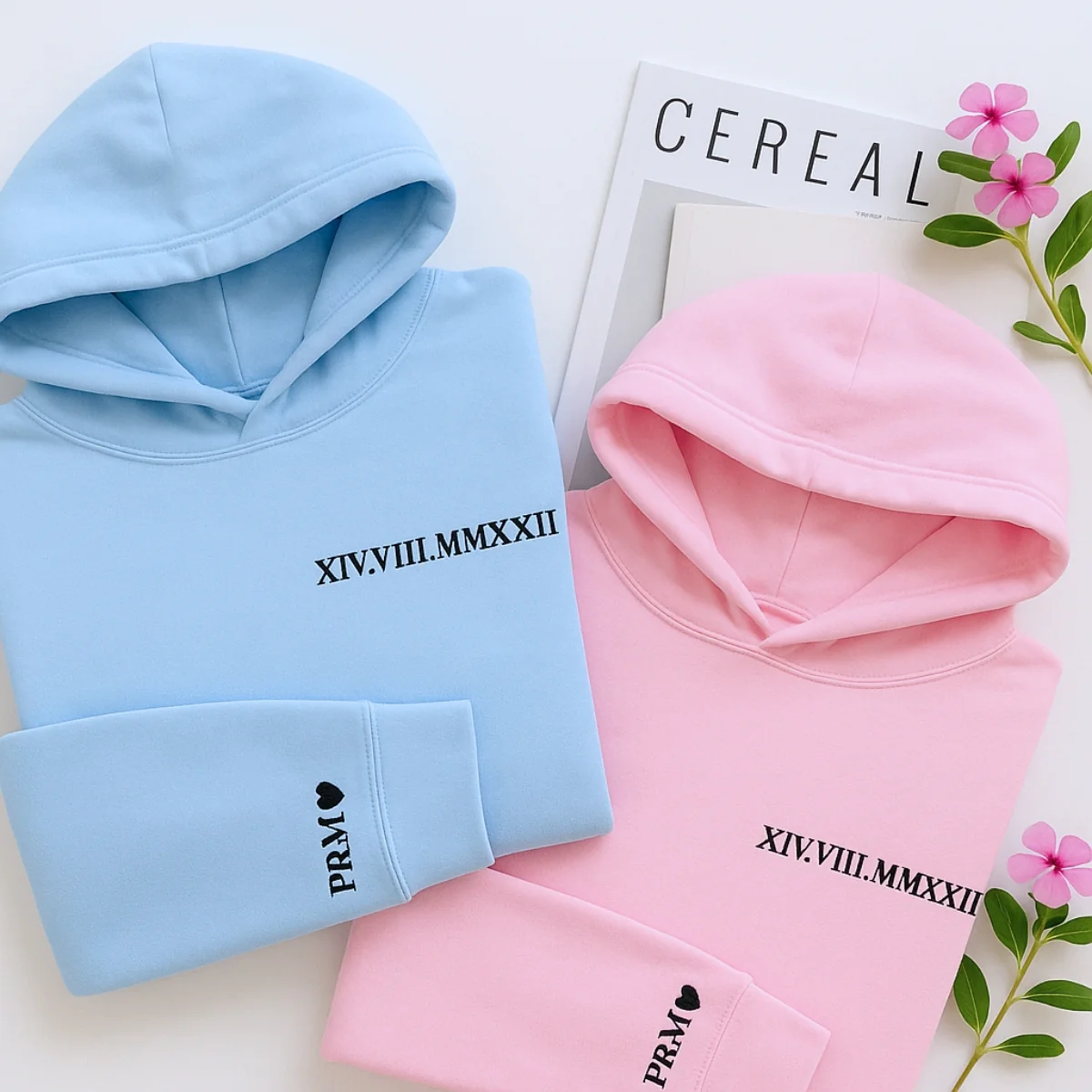 Custom Anniversary Hoodies Couples - Matching Roman Date Embroidered Sweatshirts - Wedding Anniversary Gift - Image 3