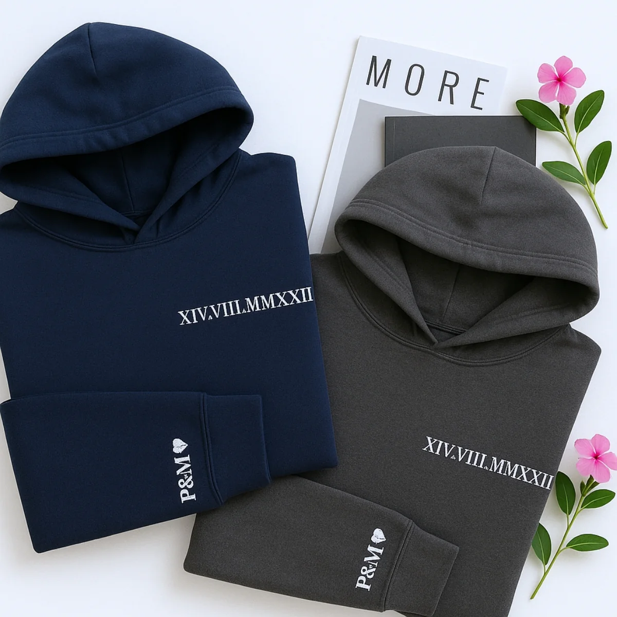 Custom Anniversary Hoodies Couples - Matching Roman Date Embroidered Sweatshirts - Wedding Anniversary Gift - Image 4