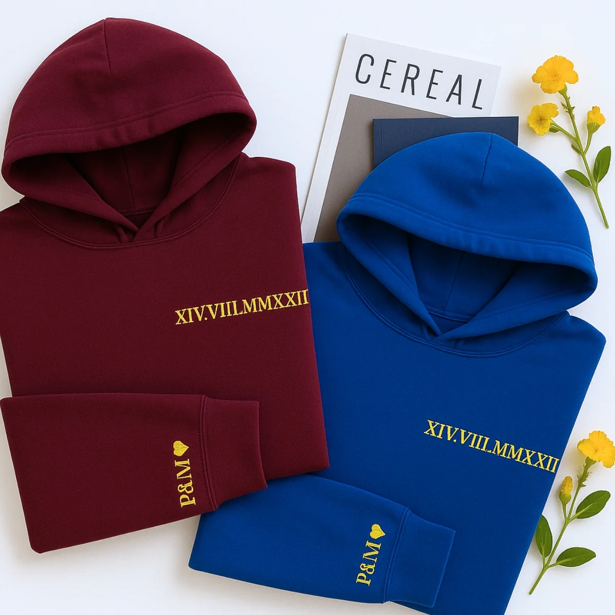 Custom Anniversary Hoodies Couples - Matching Roman Date Embroidered Sweatshirts - Wedding Anniversary Gift - Image 5