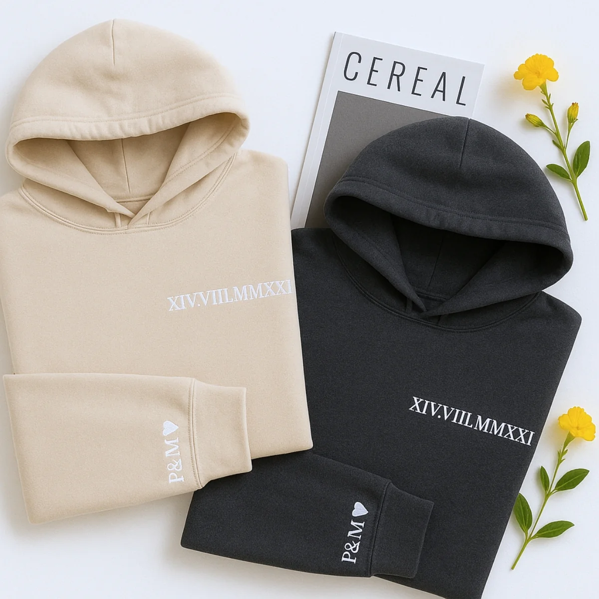 Custom Anniversary Hoodies Couples - Matching Roman Date Embroidered Sweatshirts - Wedding Anniversary Gift - Image 6