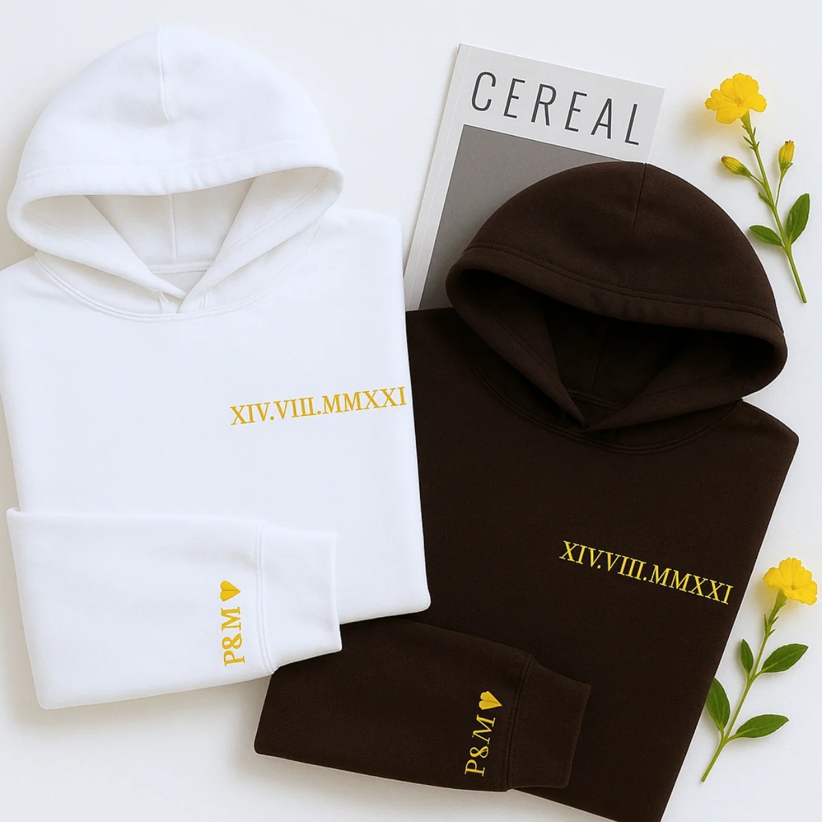 Custom Anniversary Hoodies Couples - Matching Roman Date Embroidered Sweatshirts - Wedding Anniversary Gift - Image 7