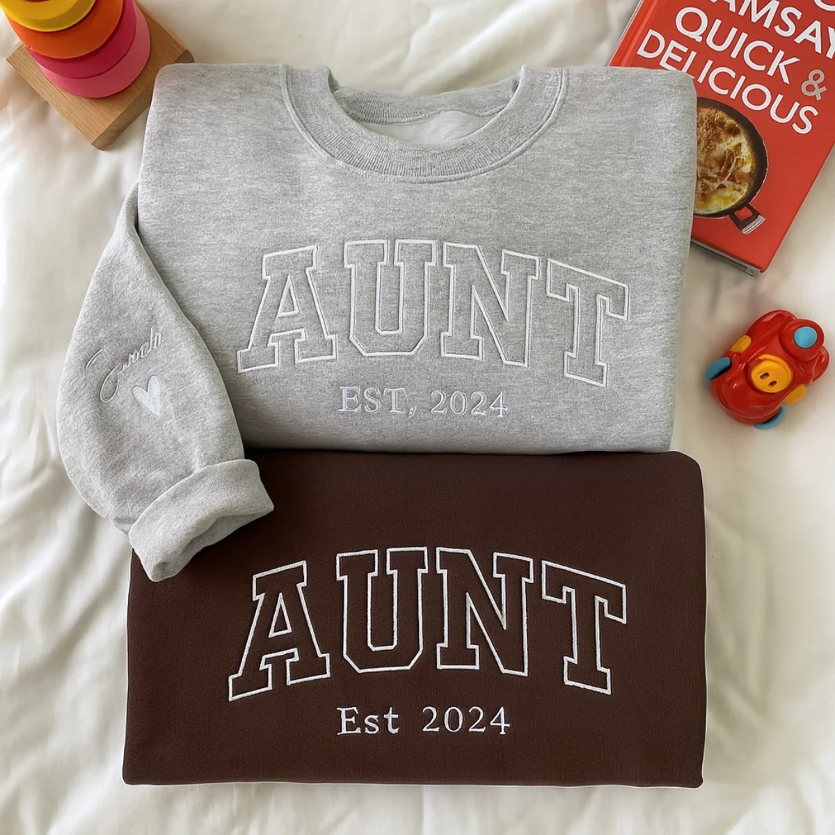 Custom Aunt Sweatshirts - Varsity EST Years Embroidered Hoodies - Perfect New Aunt Gift - Image 2