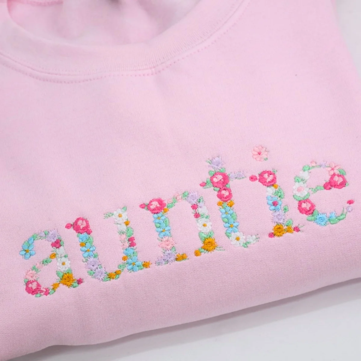 Custom Auntie Floral Sweatshirt - Aunt Embroidered Flower Letter Design - Perfect New Aunt Gift - Image 3