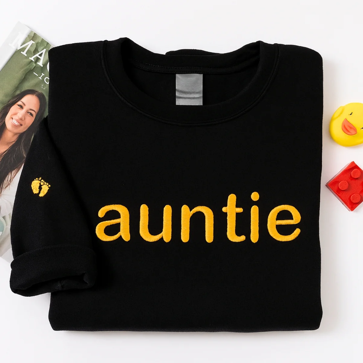 Custom Auntie Sweatshirts - Embroidered Aunt Hoodies with Baby Footprint - New Aunt Gift