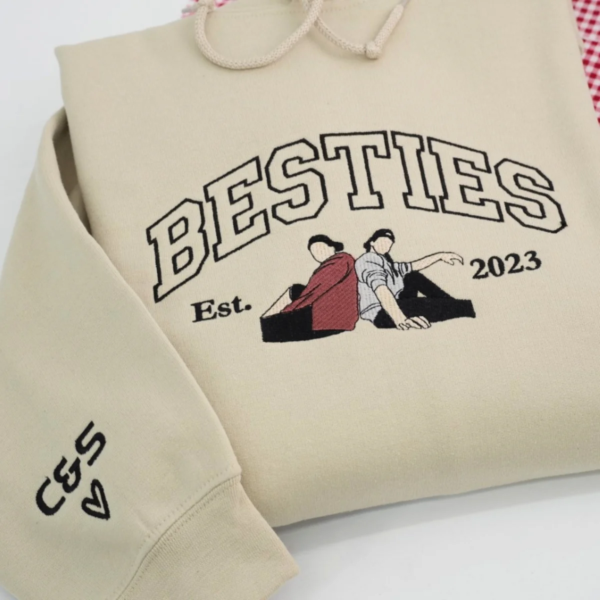 Custom Best Friends Portrait Sweatshirt - Besties Embroidered Varsity Hoodie - Duo Friendship Gift EST Date - Image 3