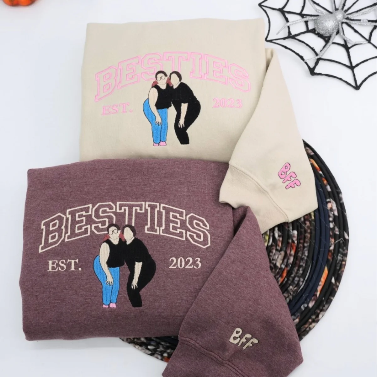 Custom Best Friends Portrait Sweatshirt - Besties Embroidered Varsity Hoodie - Duo Friendship Gift EST Date - Image 4