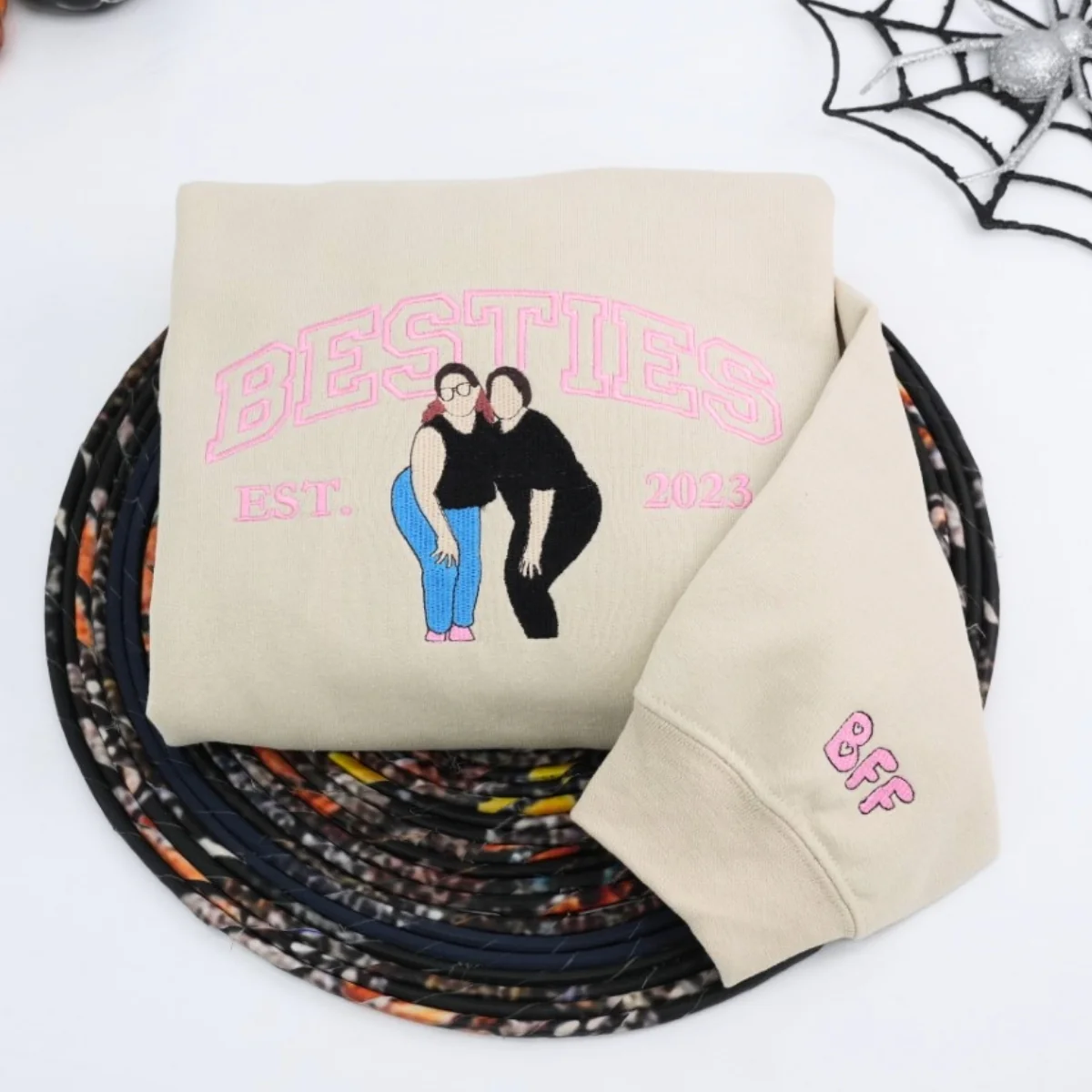 Custom Best Friends Portrait Sweatshirt - Besties Embroidered Varsity Hoodie - Duo Friendship Gift EST Date - Image 5