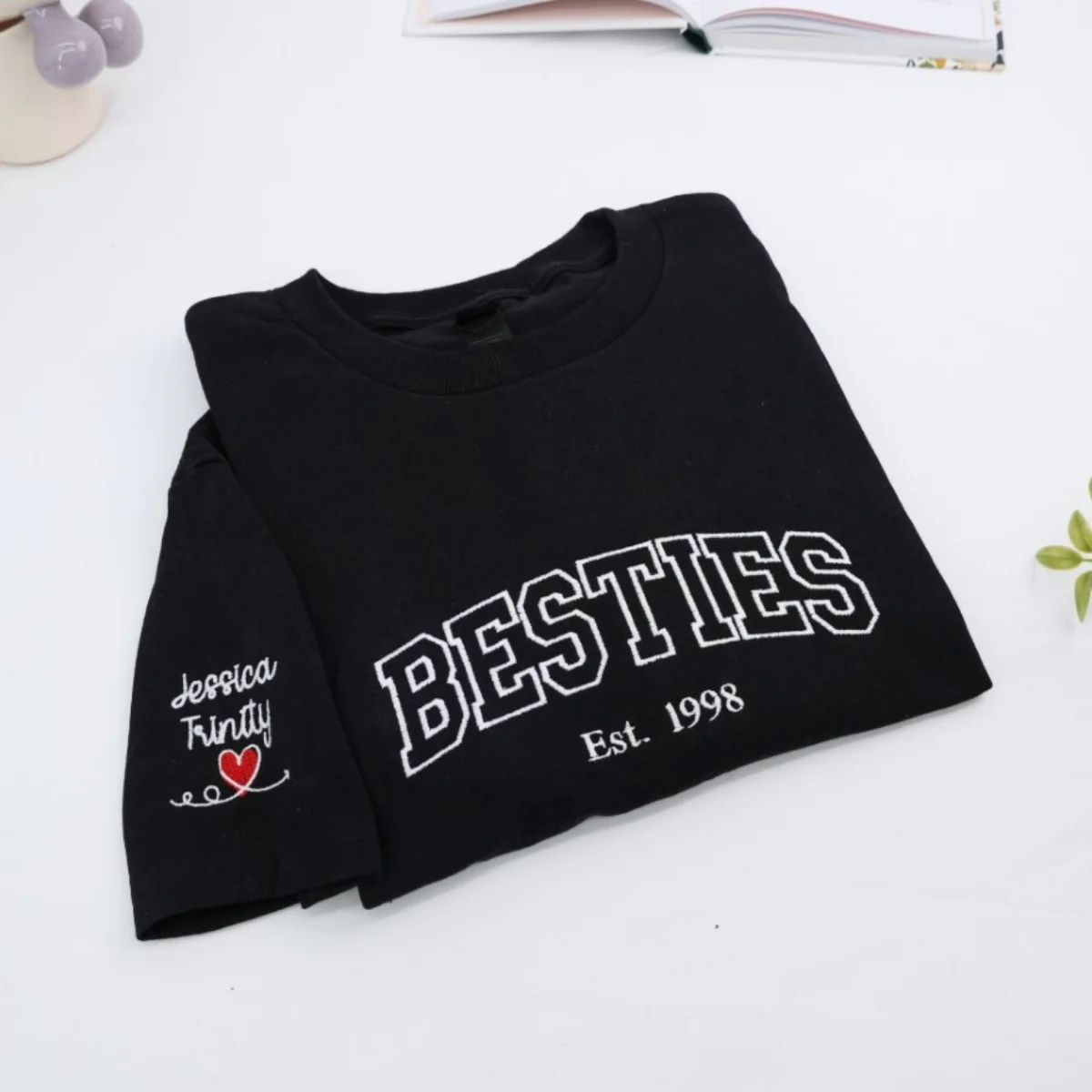 Custom Besties T-Shirt - Varsity Style Best Friends Embroidered Shirt - Personalized Friendship Gift - Image 4
