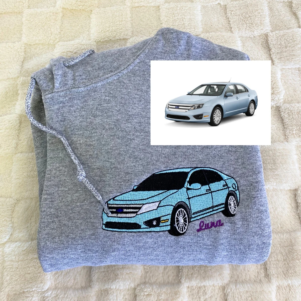 Custom Car Portrait Hoodies with Text - Personalized Vehicle Embroidered Sweatshirts - Image 2