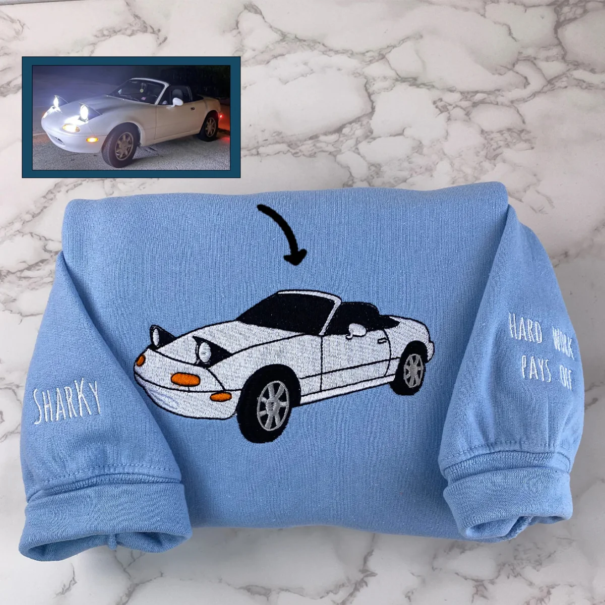 Custom Car Embroidered Sweatshirts with Personalized Text - Vehicle Portrait & Handwriting Hoodies - Perfect Car Lover Gift - Image 6