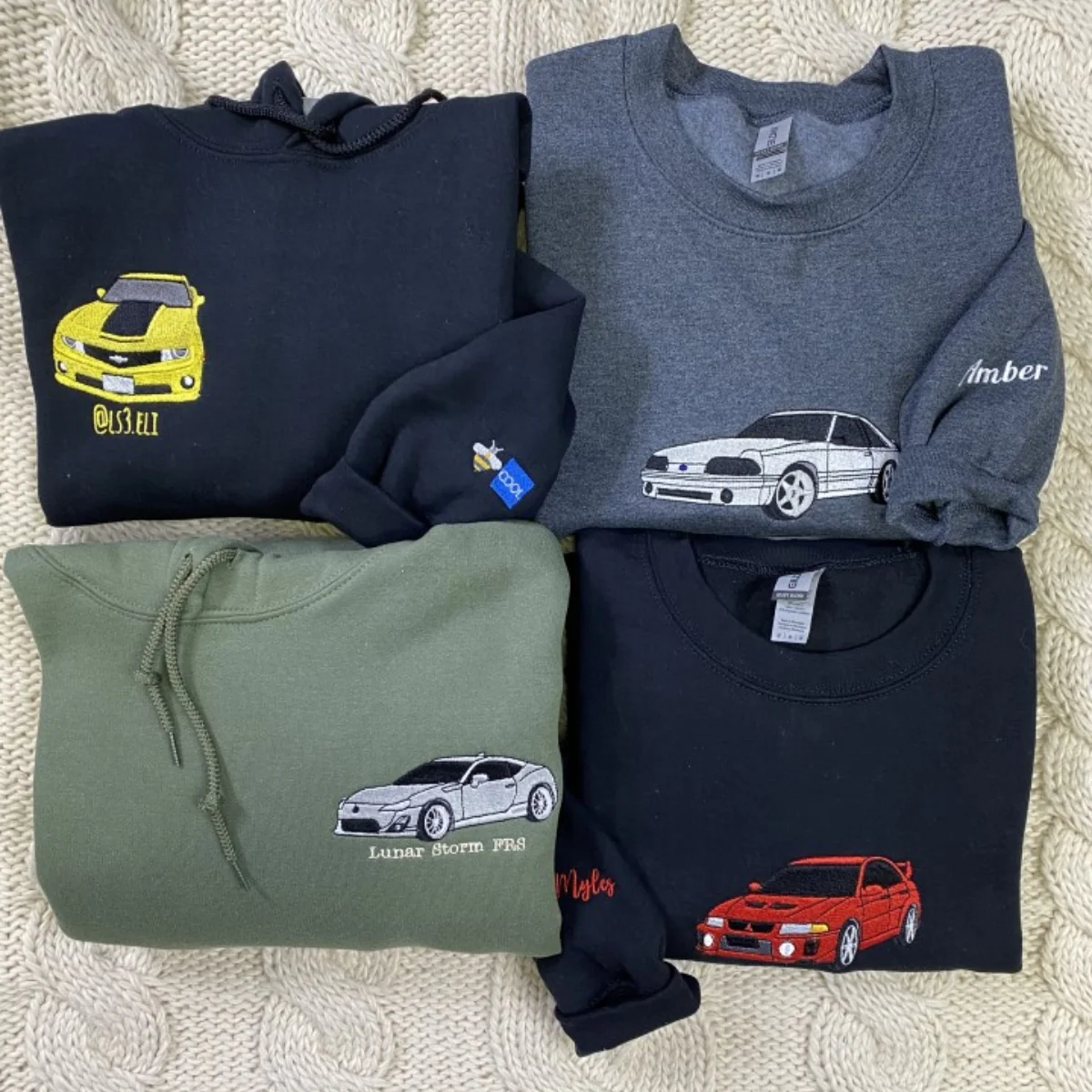 Custom Car Embroidered Sweatshirts with Personalized Text - Vehicle Portrait & Handwriting Hoodies - Perfect Car Lover Gift - Image 8