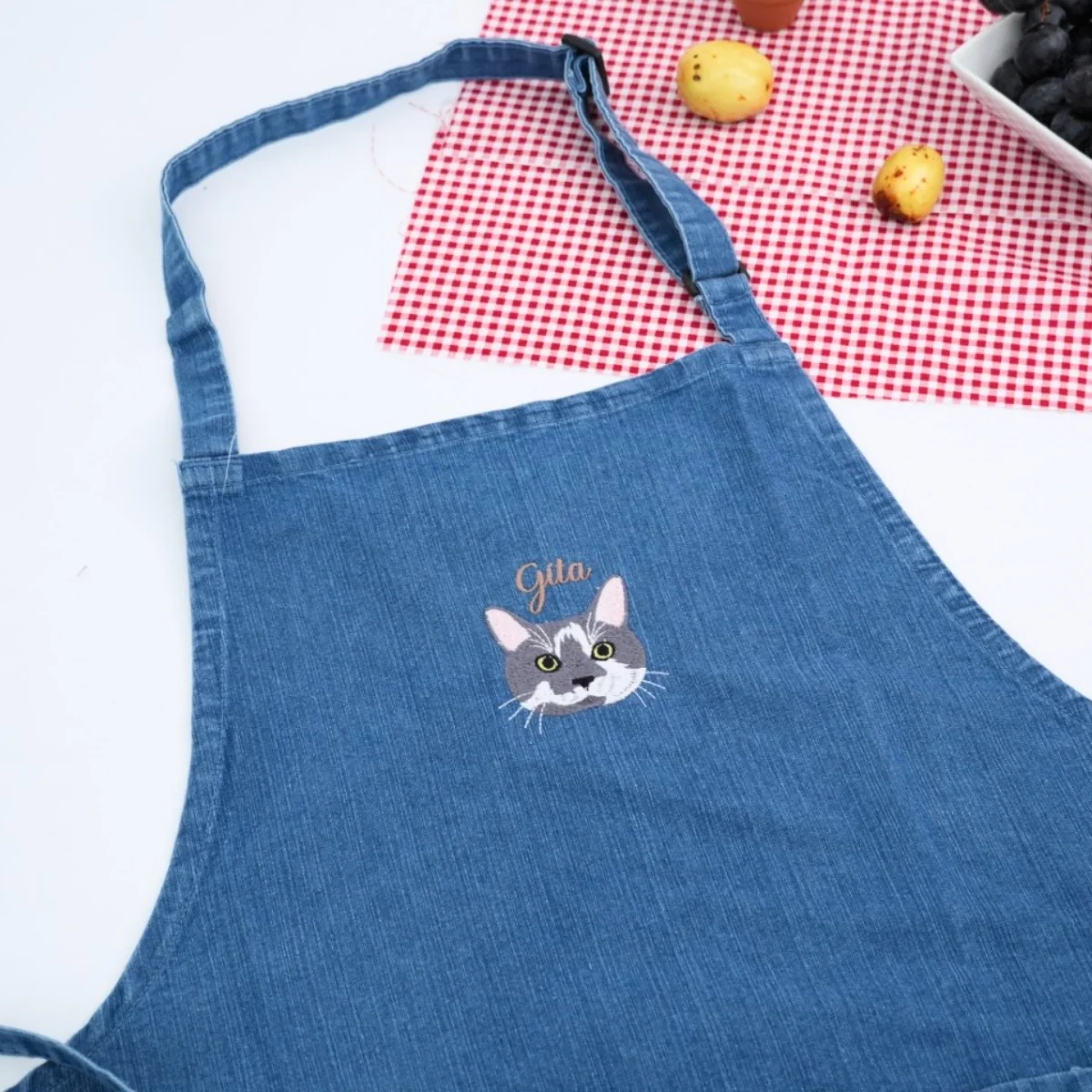Custom Cat Embroidered Aprons - Personalized Pet Portrait Kitchen Apparel - Perfect Cat Lover Gift - Image 2
