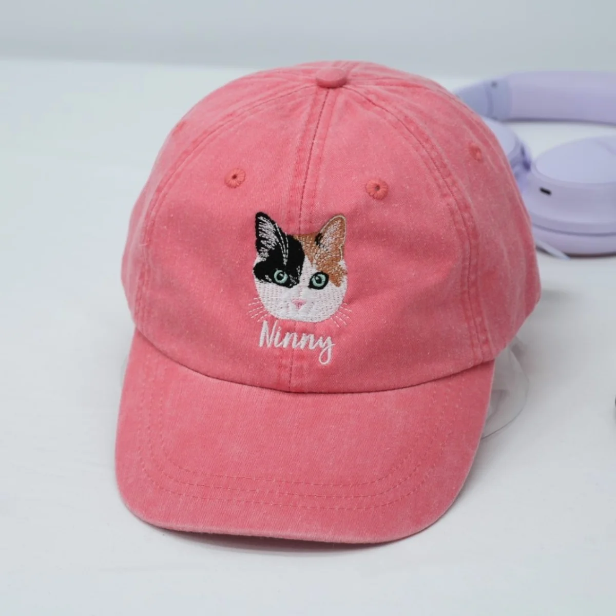 Custom Cat Face Embroidered Cap - Pet Parent Personalized Cat Name Accessory - Cat Mom Dad Gift - Image 3