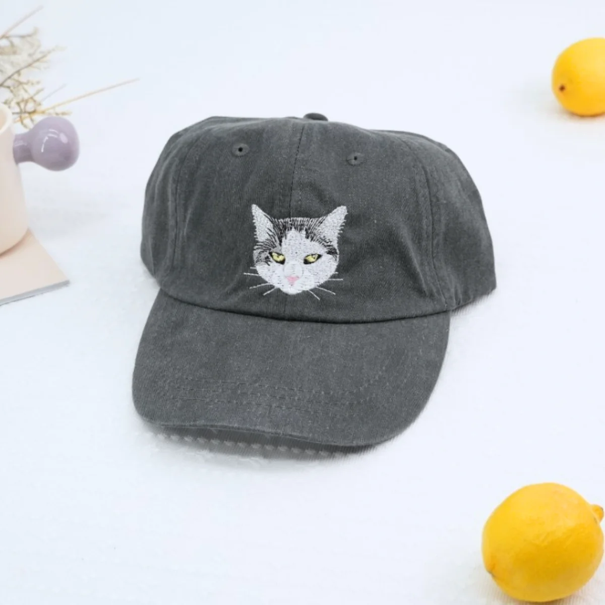 Custom Cat Photo Embroidered Cap - Pet Portrait Cat Lover Accessory - Personalized Cat Parent Gift - Image 2