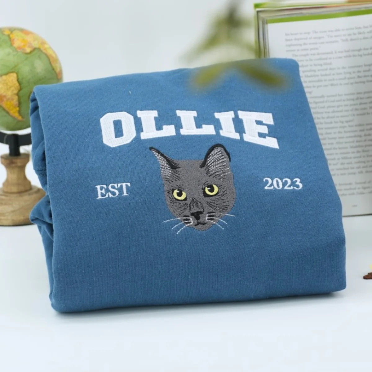 Custom Cat Portrait Embroidered Sweatshirts - Personalized Varsity Cat Face Hoodies - Perfect Cat Parent Gift - Image 11