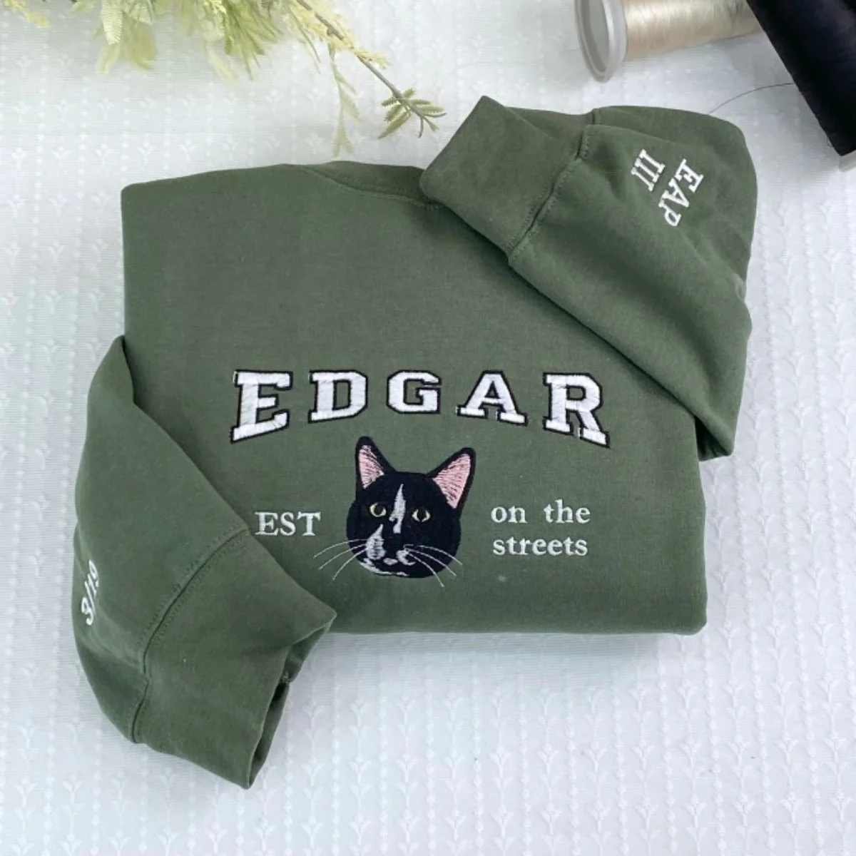 Custom Cat Portrait Embroidered Sweatshirts - Personalized Varsity Cat Face Hoodies - Perfect Cat Parent Gift - Image 6