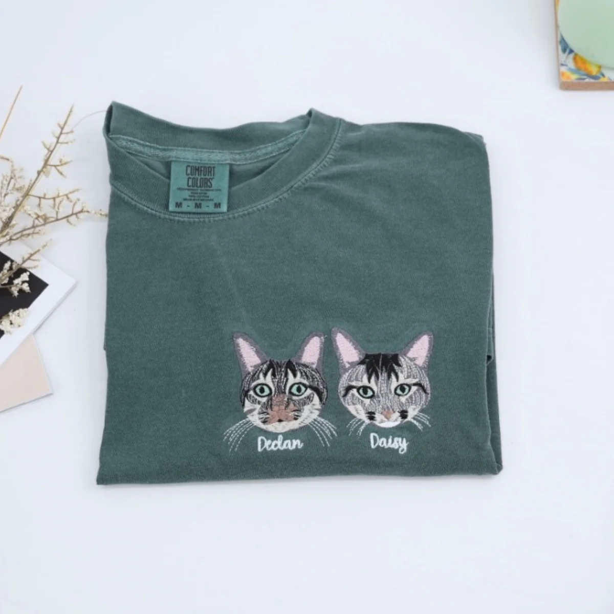 Custom Cat Portrait T-Shirt - Pet Face Embroidered Shirt From Photo - Personalized Cat Mom Gift - Image 3