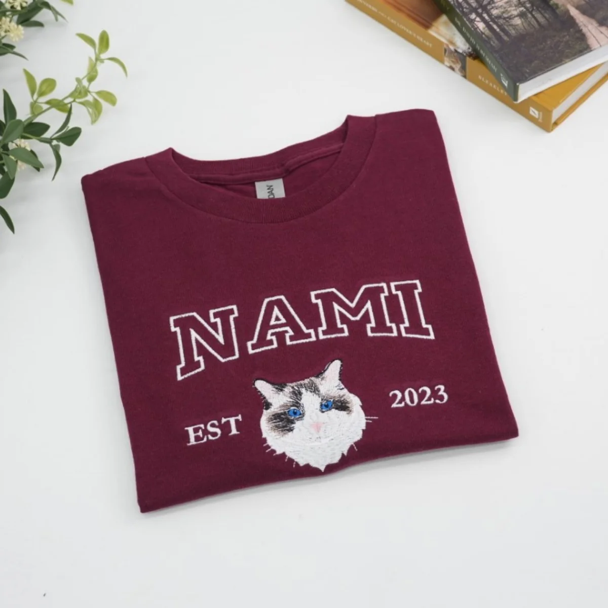 Custom Cat Portrait T-Shirts - Personalized Pet Face Embroidered Varsity Style - Cat Memorial Gift - Image 4