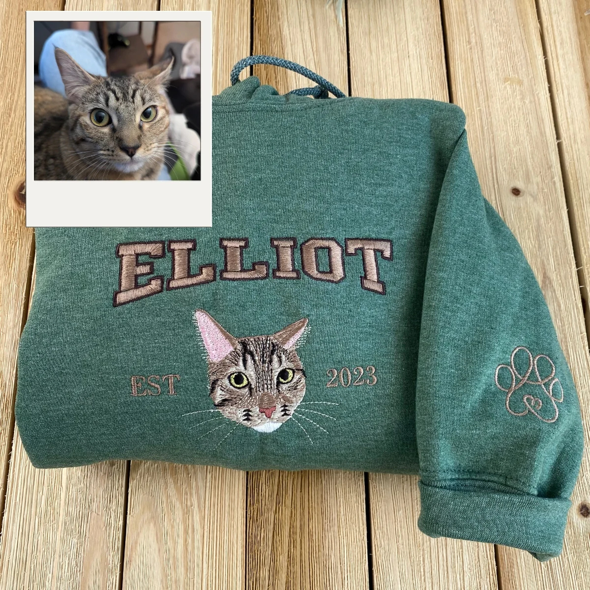 Custom Cat Portrait Varsity Hoodies - Personalized Pet Name Embroidery - Cat Mom Varsity Style Gift - Image 2